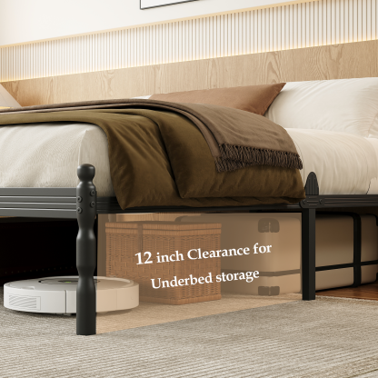 LOUVETA 14 inch Queen Heavy Duty Metal Bed Frame with Non-Slip Stoppers, No Box Spring Needed, Easy to Assemble