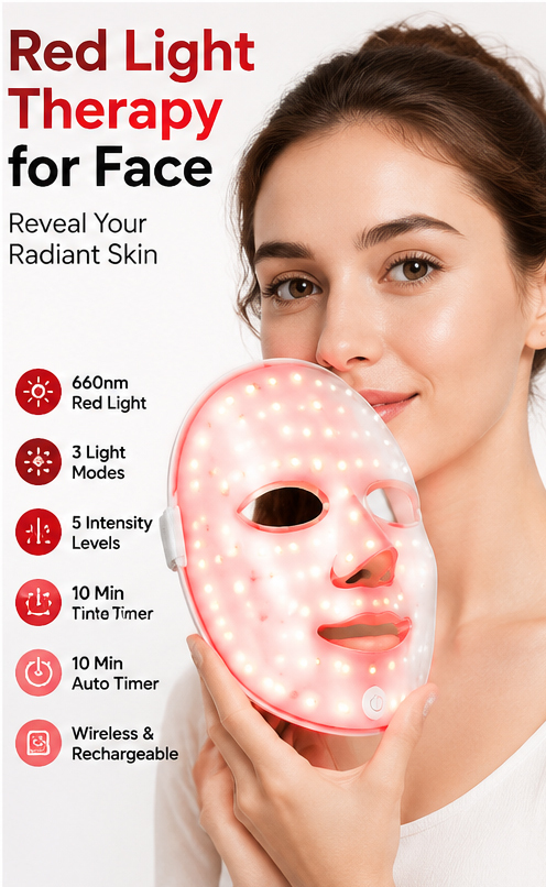 Himuseon Red Light Therapy Mask for face –  6 Modes, Under-Eye Cooling, Cordless & Rechargeable LED Face Mask for Home & Travel