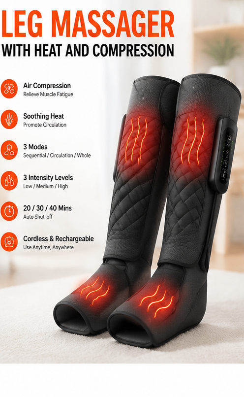 Himuseon Leg Massager with Heat and Compression, Foot and Calf Massager for Circulation and Pain Relief, Compression Boots with Handheld Controller