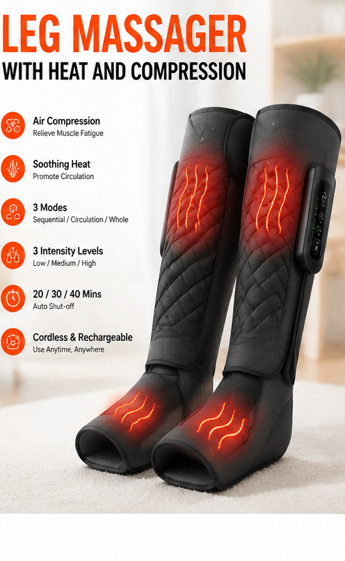 Himuseon Leg Massager with Heat and Compression, Foot and Calf Massager for Circulation and Pain Relief, Compression Boots with Handheld Controller