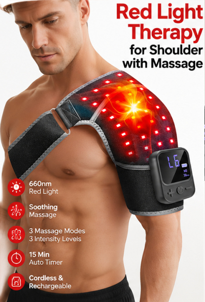 Red Light Therapy for Shoulder with Massage, 5000mAh Battery Portable Red Light Therapy for Shoulders & Joint Comfort Wearable Shoulders Massage Wrap
