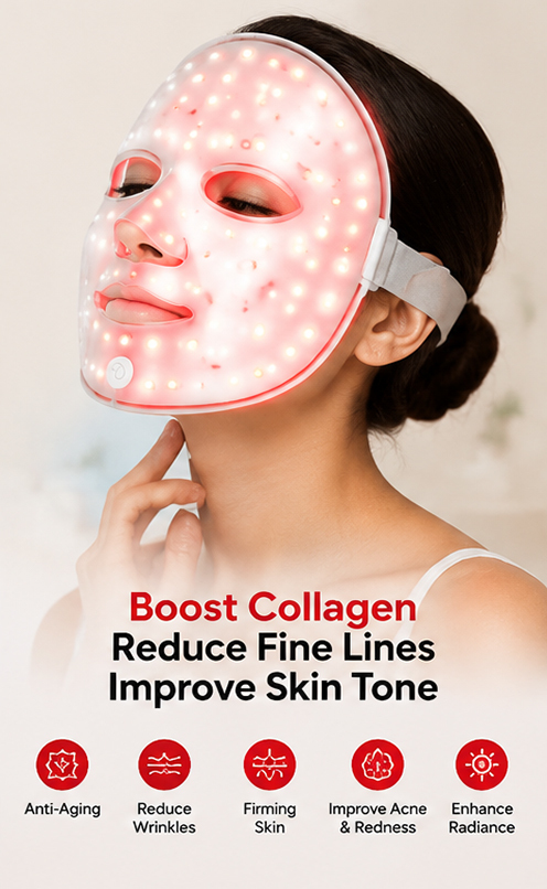 Himuseon Red Light Therapy Mask for face –  6 Modes, Under-Eye Cooling, Cordless & Rechargeable LED Face Mask for Home & Travel