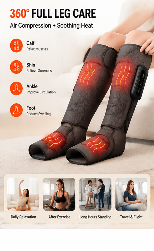 Himuseon Leg Massager with Heat and Compression, Foot and Calf Massager for Circulation and Pain Relief, Compression Boots with Handheld Controller