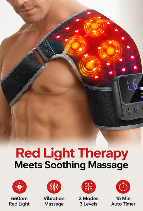 Red Light Therapy for Shoulder with Massage, 5000mAh Battery Portable Red Light Therapy for Shoulders & Joint Comfort Wearable Shoulders Massage Wrap
