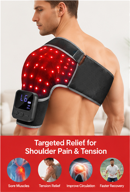 Red Light Therapy for Shoulder with Massage, 5000mAh Battery Portable Red Light Therapy for Shoulders & Joint Comfort Wearable Shoulders Massage Wrap