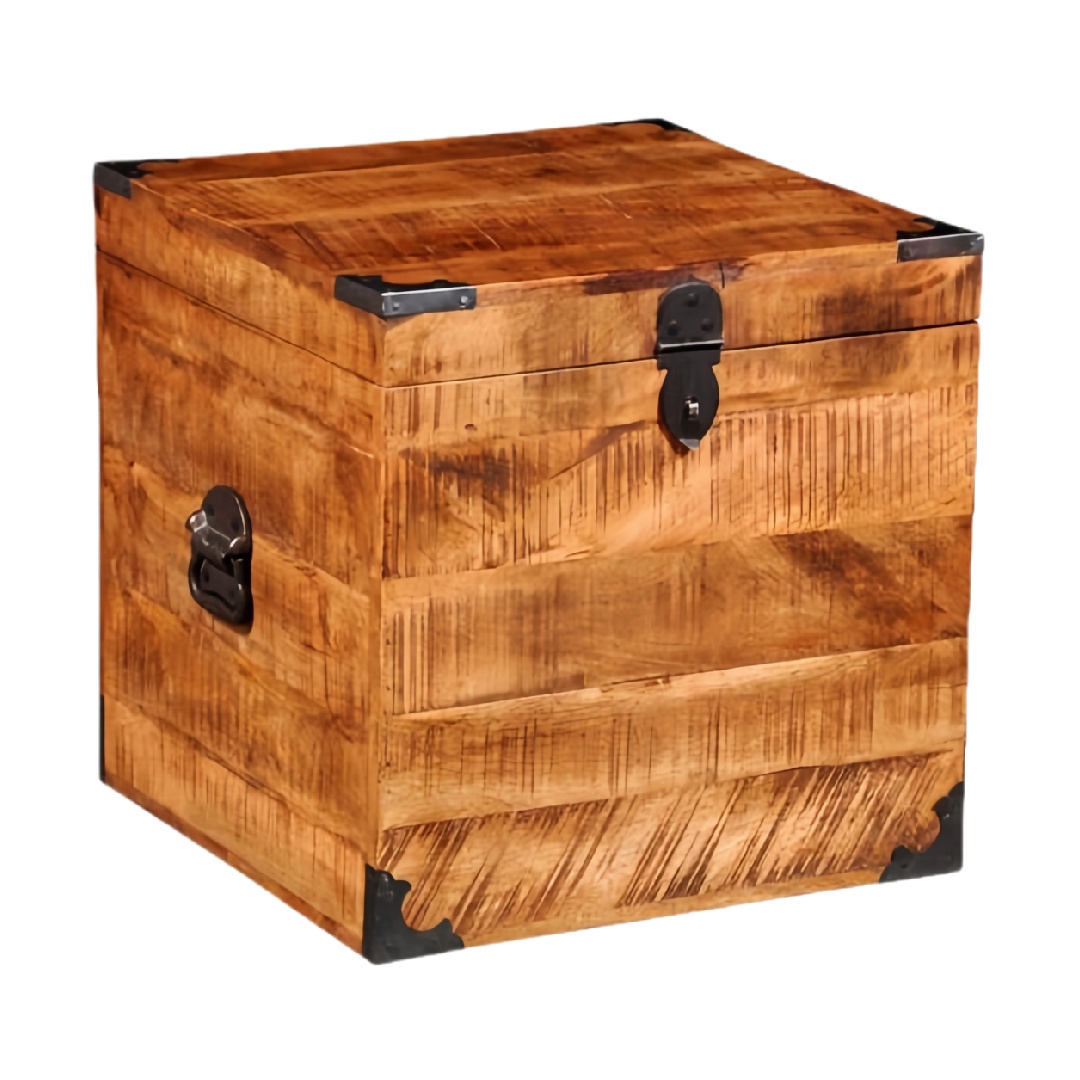 Solid Wood Storage Chest with Metal Corner Guards-christahuot.shop