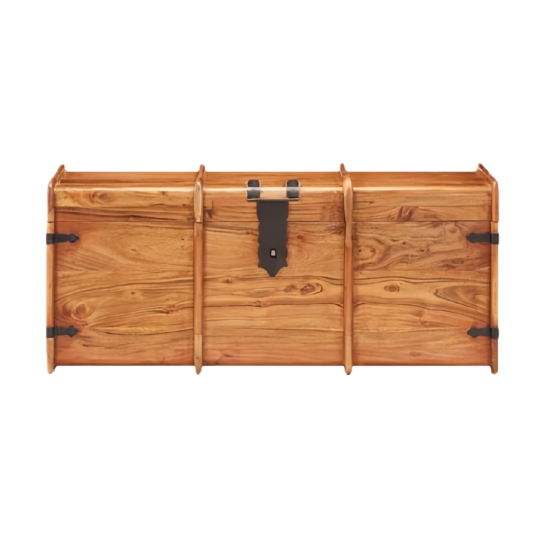Solid Wood Storage Chest with Metal Hardware, Rectangular Trunk-christahuot.shop