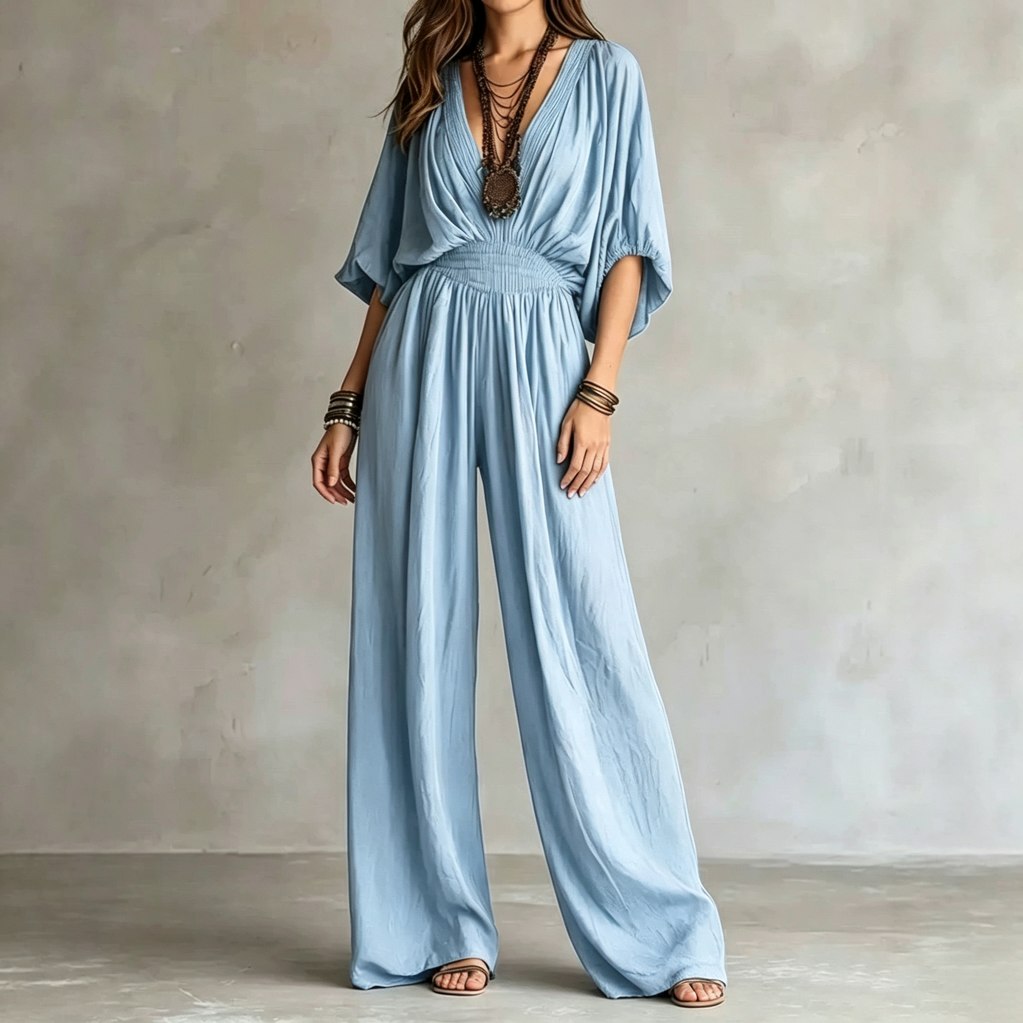 Bohemian  Smocked Waist Jumpsuit