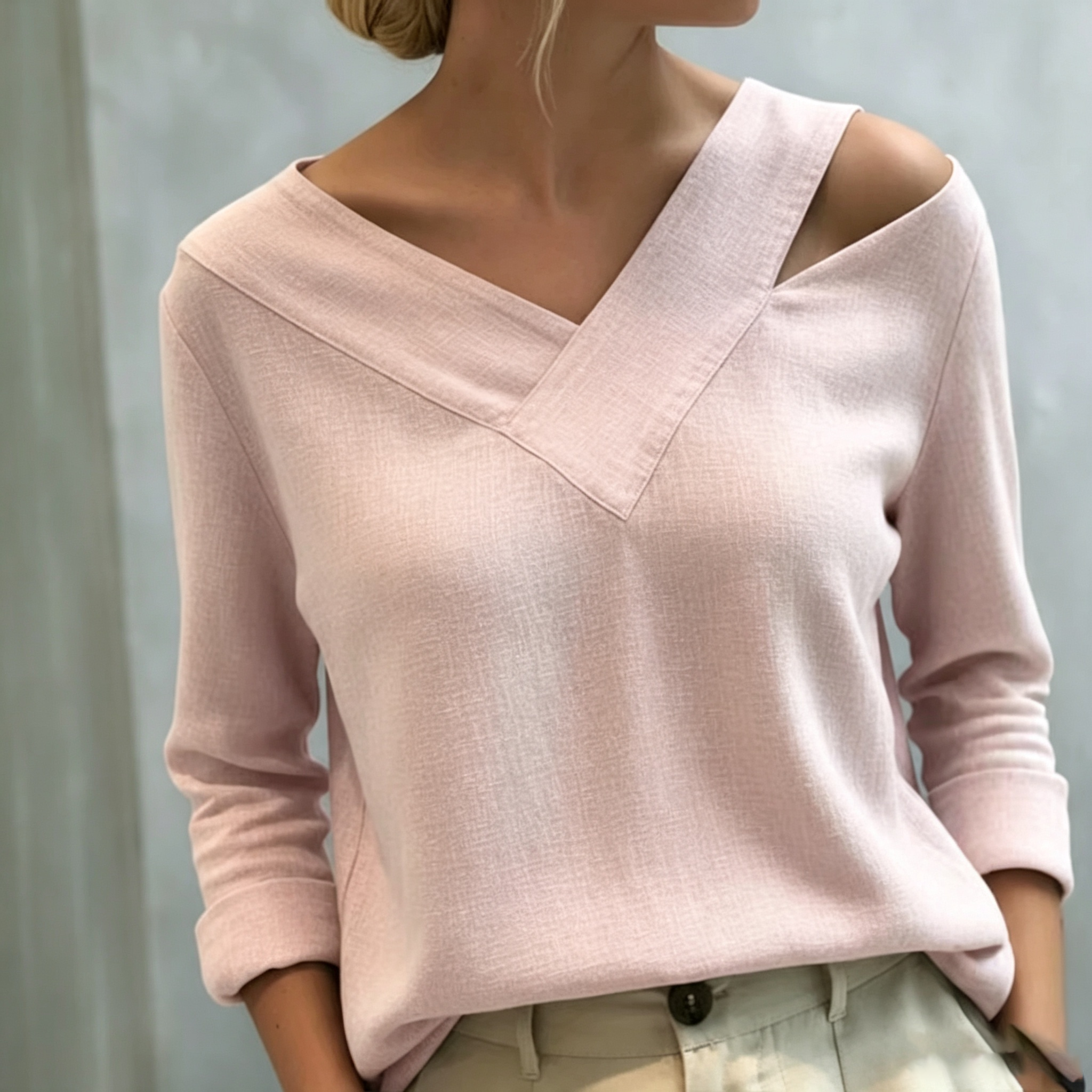 Stylish V-Neck Off-The-Shoulder Top