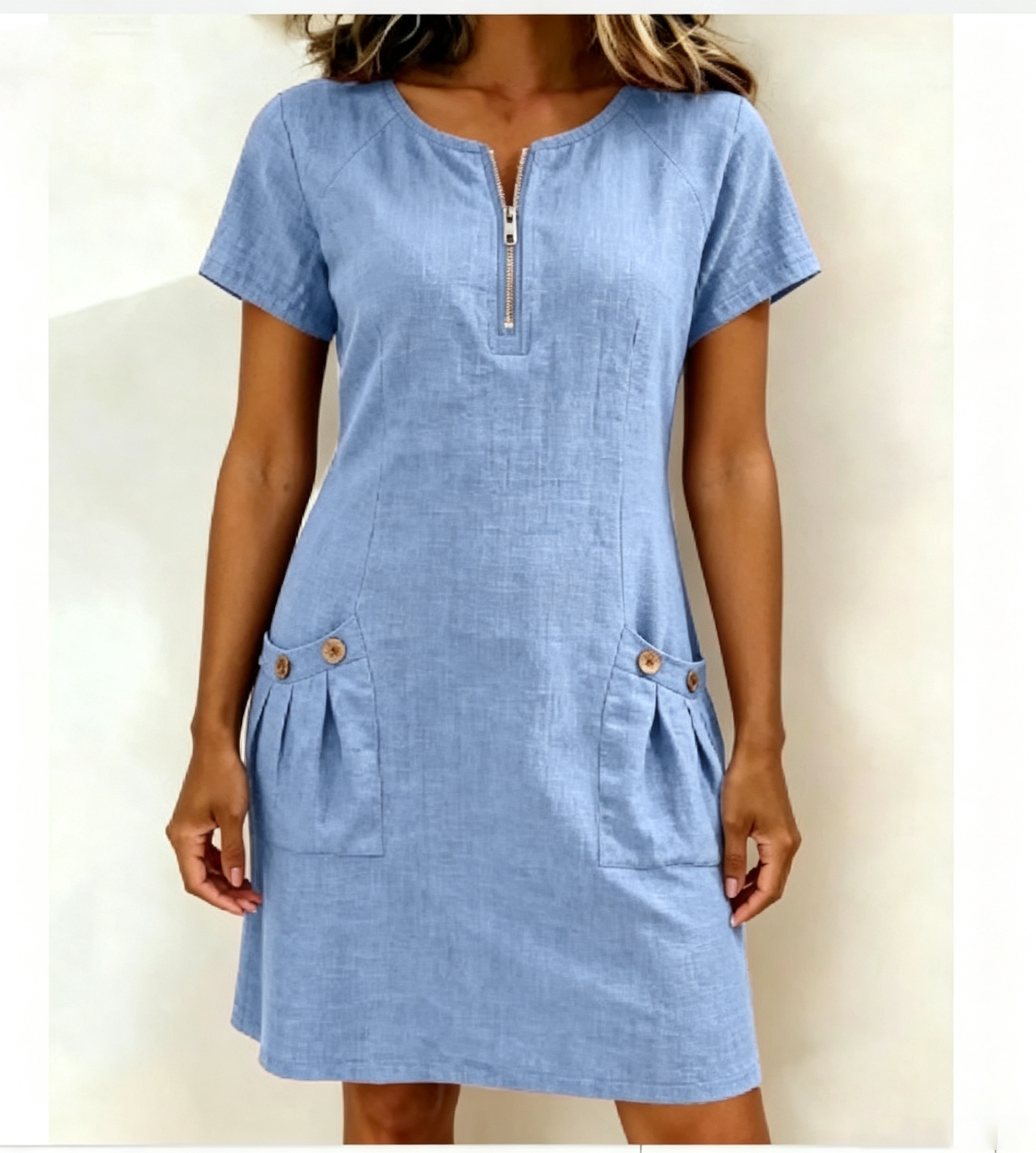 Zipper Pocket Cotton Linen Dress