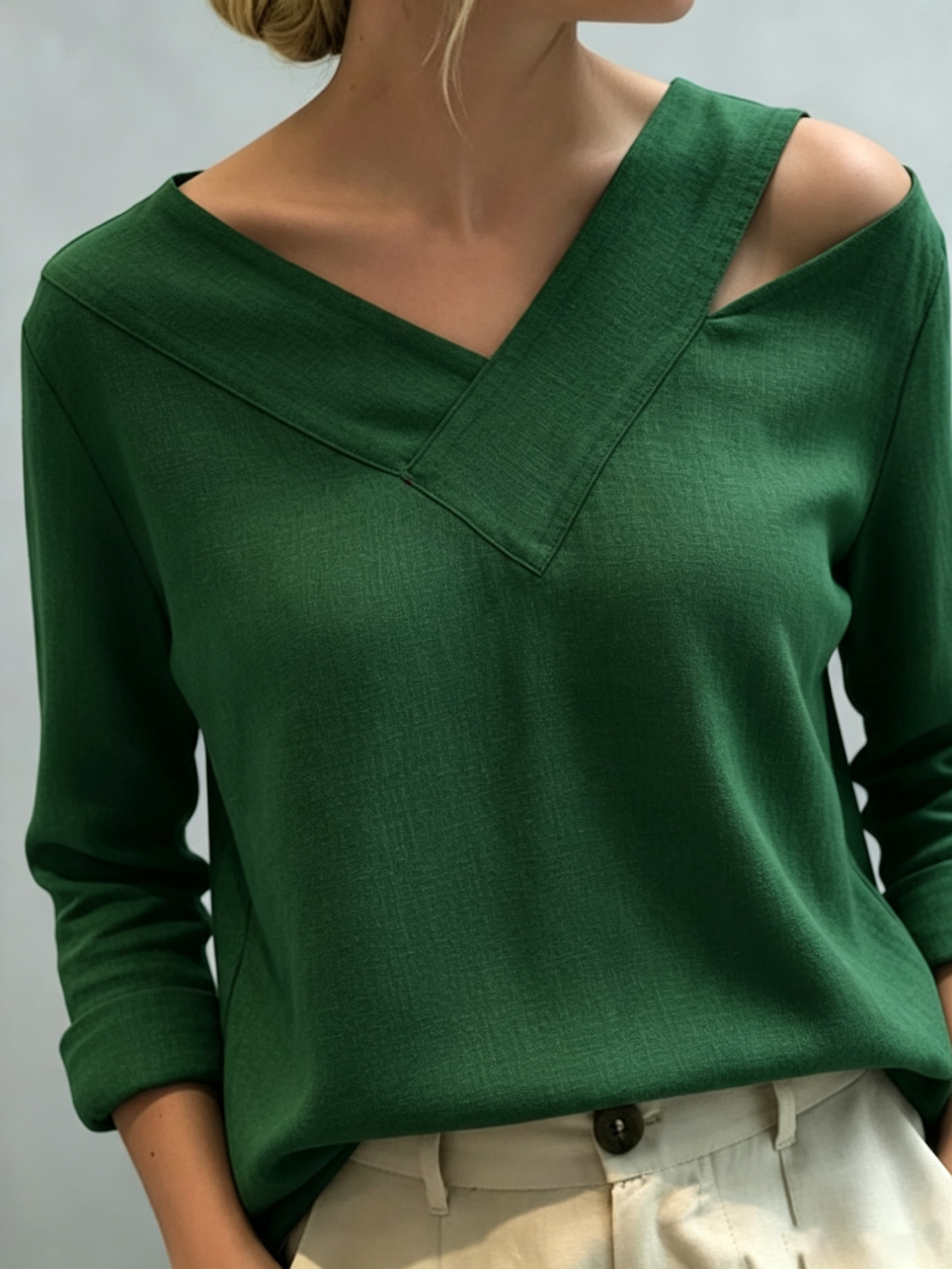 Stylish V-Neck Off-The-Shoulder Top