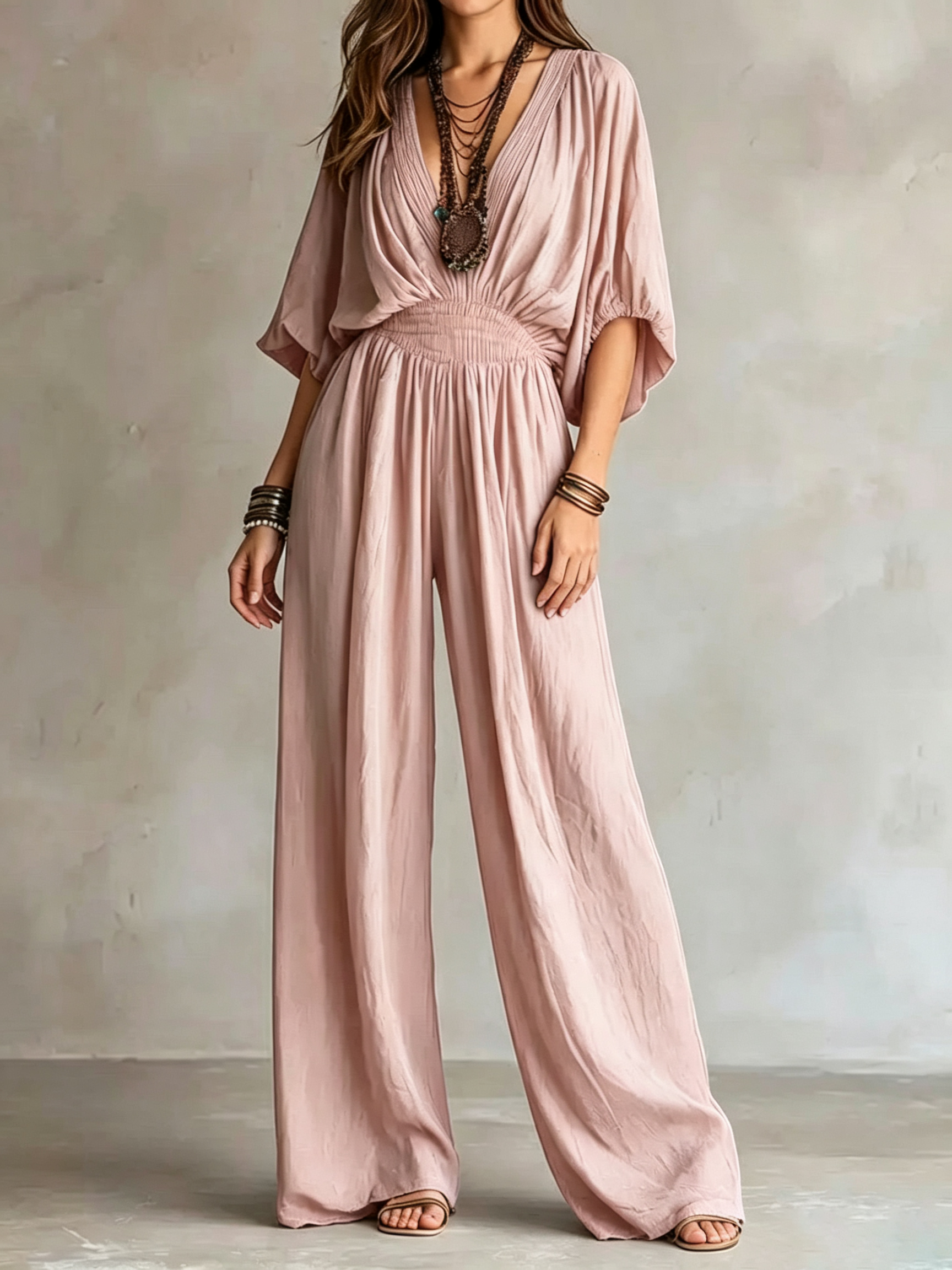 Bohemian  Smocked Waist Jumpsuit