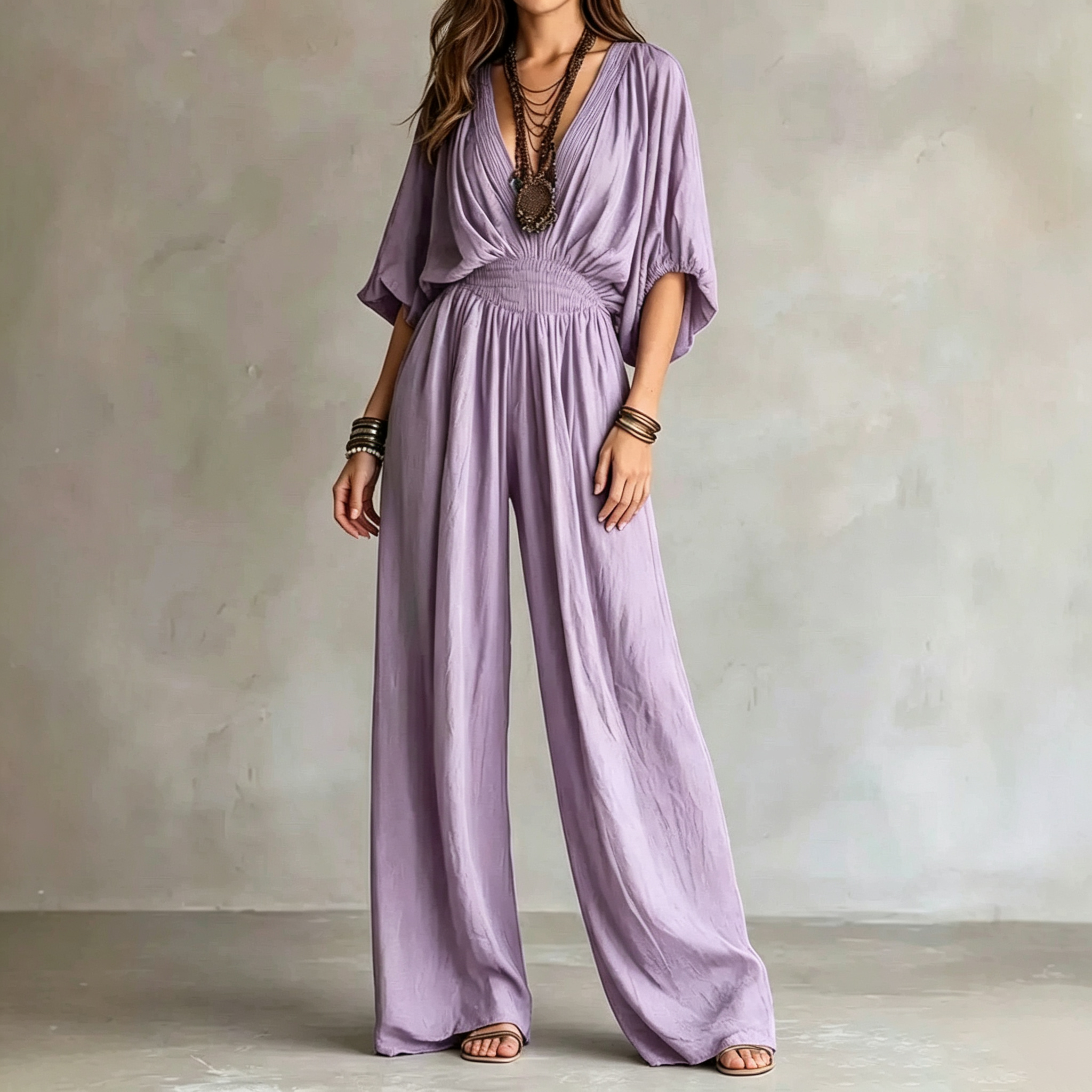 Bohemian  Smocked Waist Jumpsuit