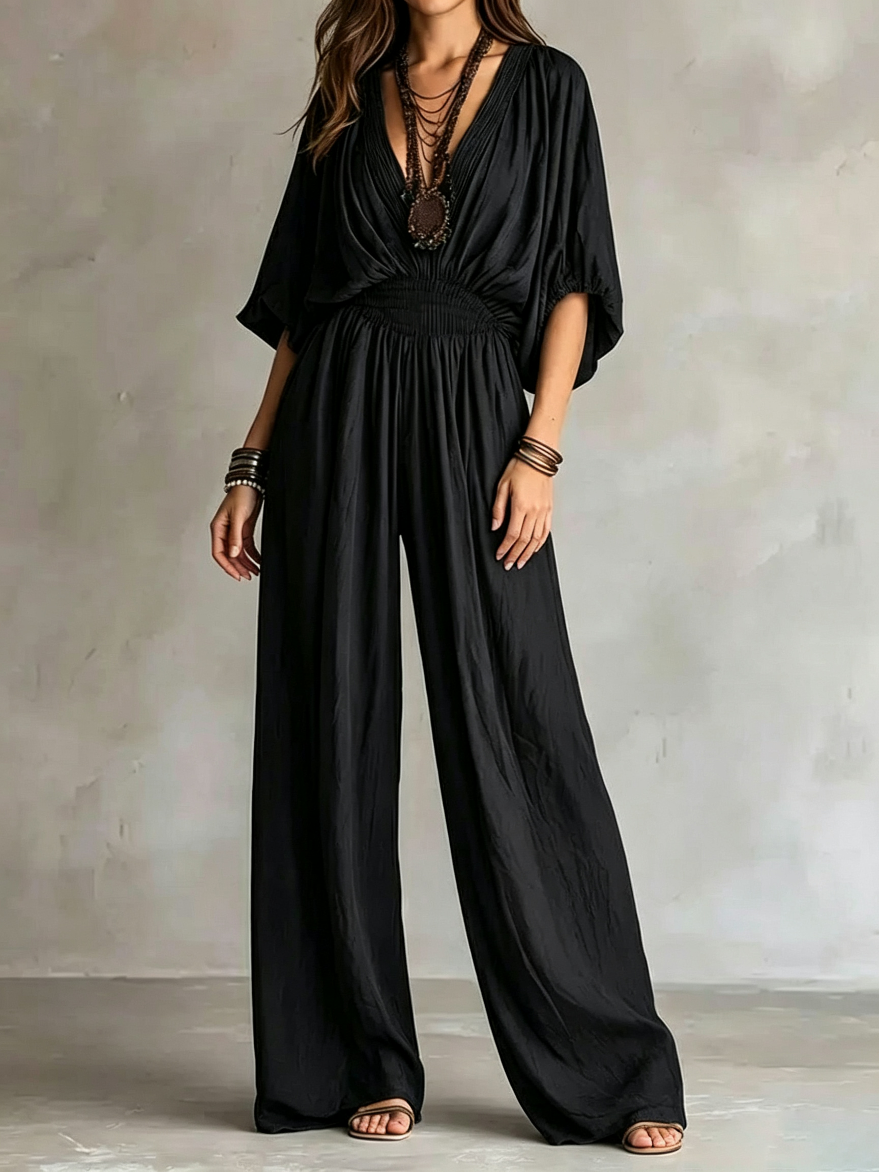 Bohemian  Smocked Waist Jumpsuit