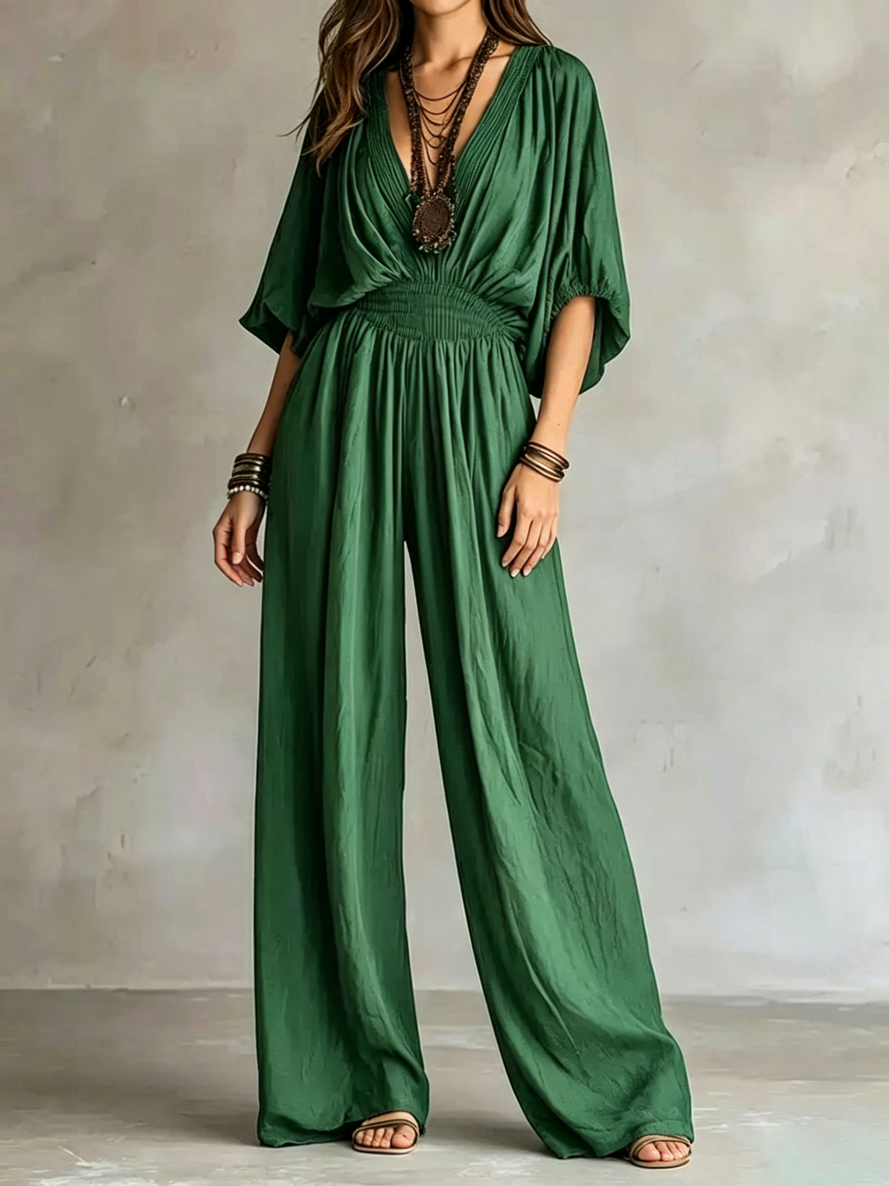 Bohemian  Smocked Waist Jumpsuit