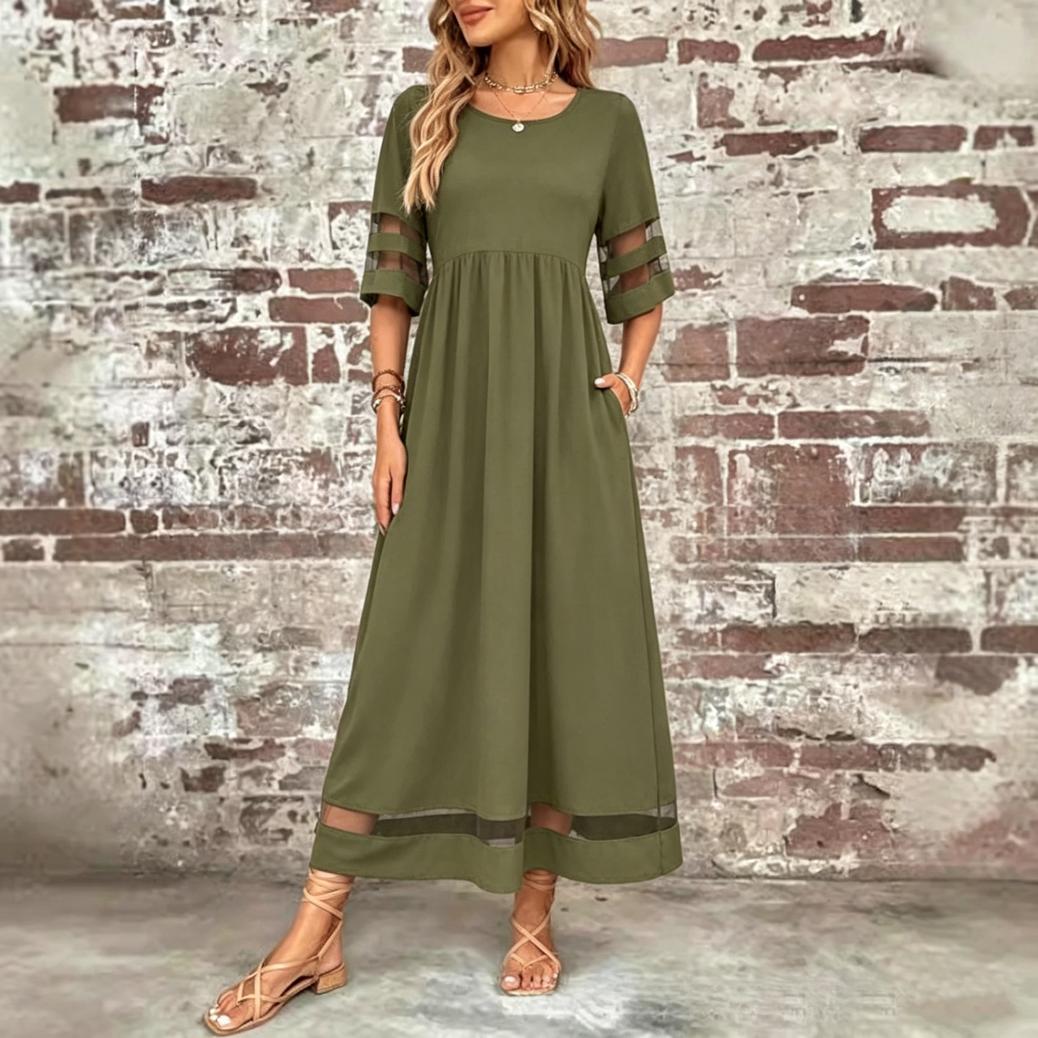 Plain Crew Neck Short Sleeve Comfy Casual Maxi Dress