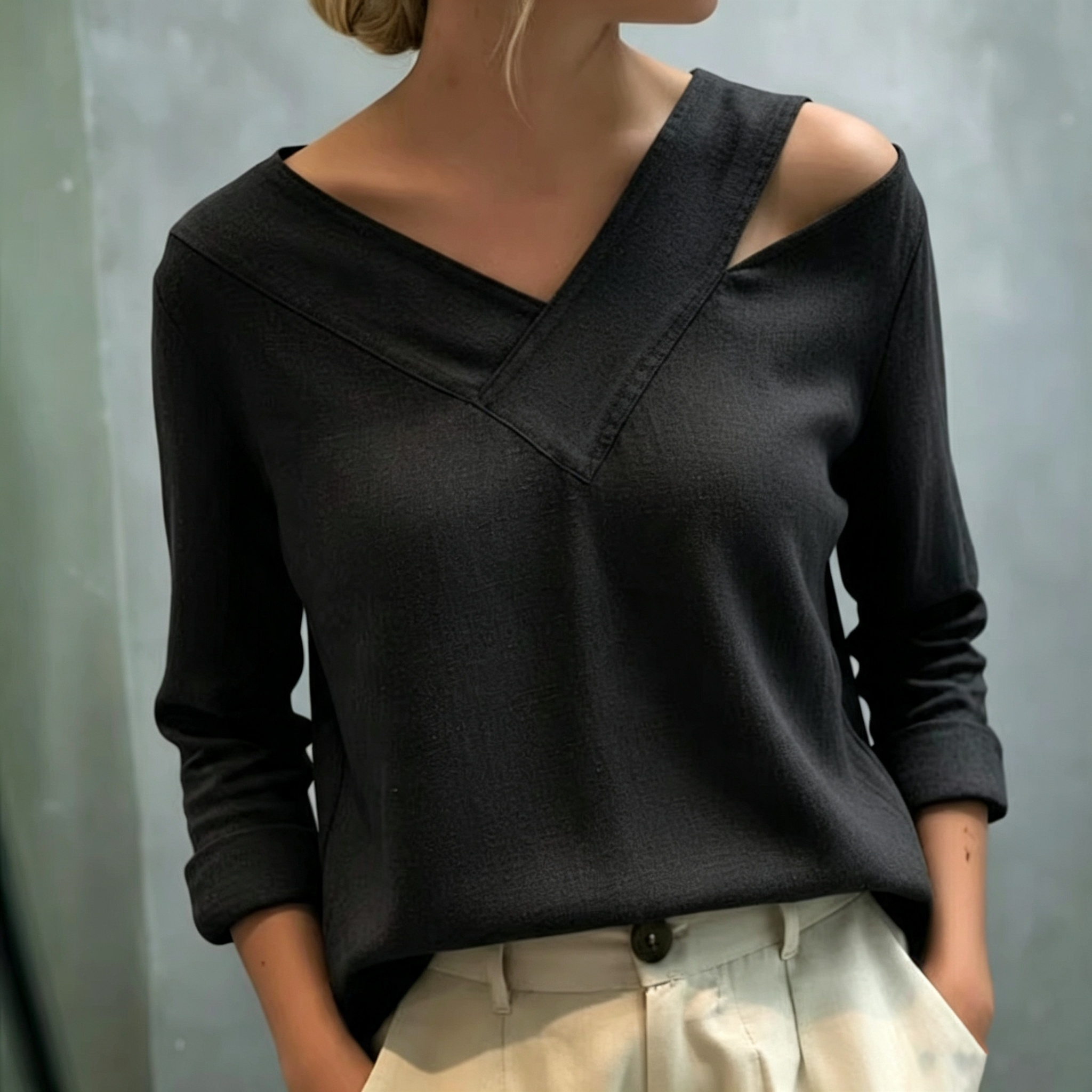 Stylish V-Neck Off-The-Shoulder Top