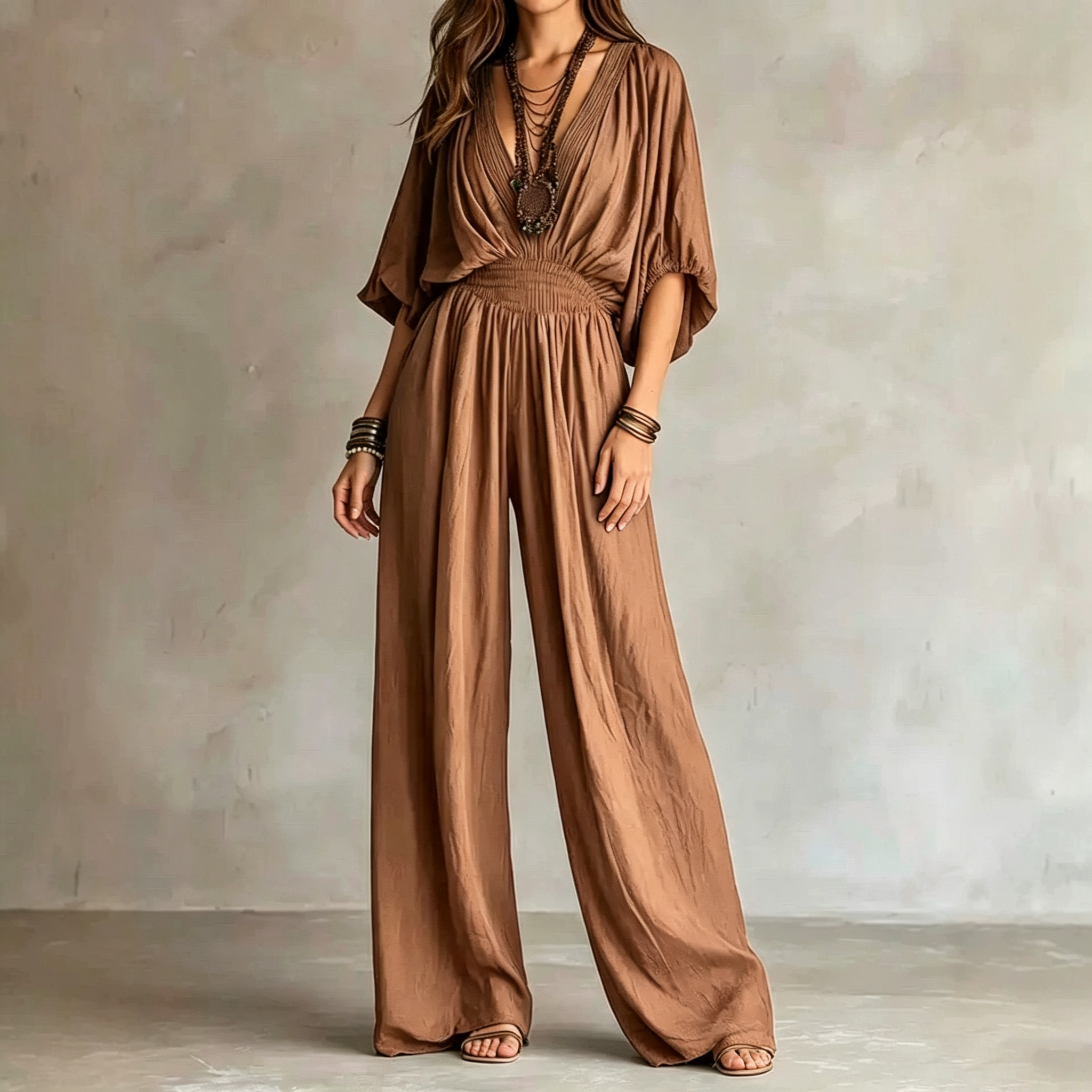 Bohemian  Smocked Waist Jumpsuit