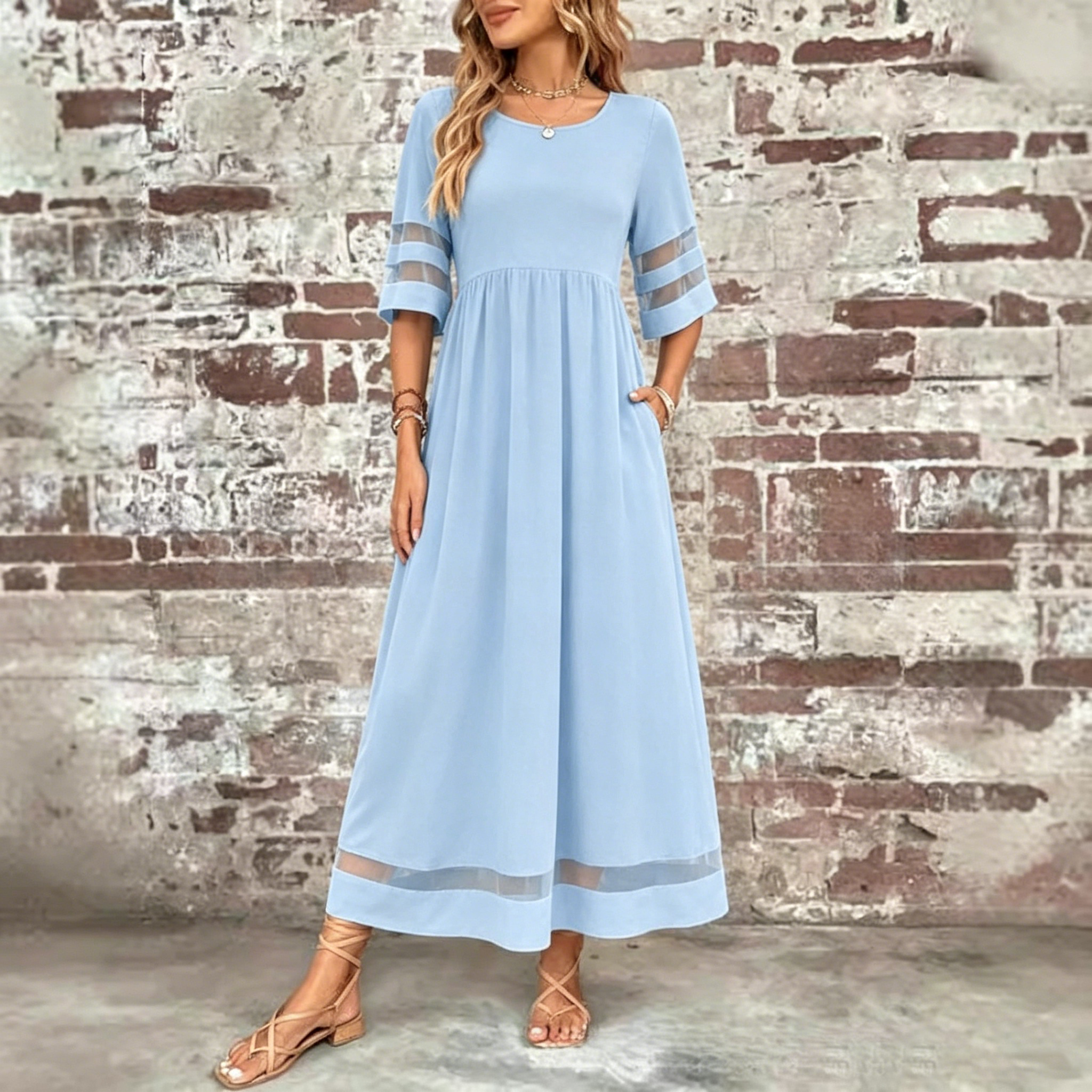 Plain Crew Neck Short Sleeve Comfy Casual Maxi Dress