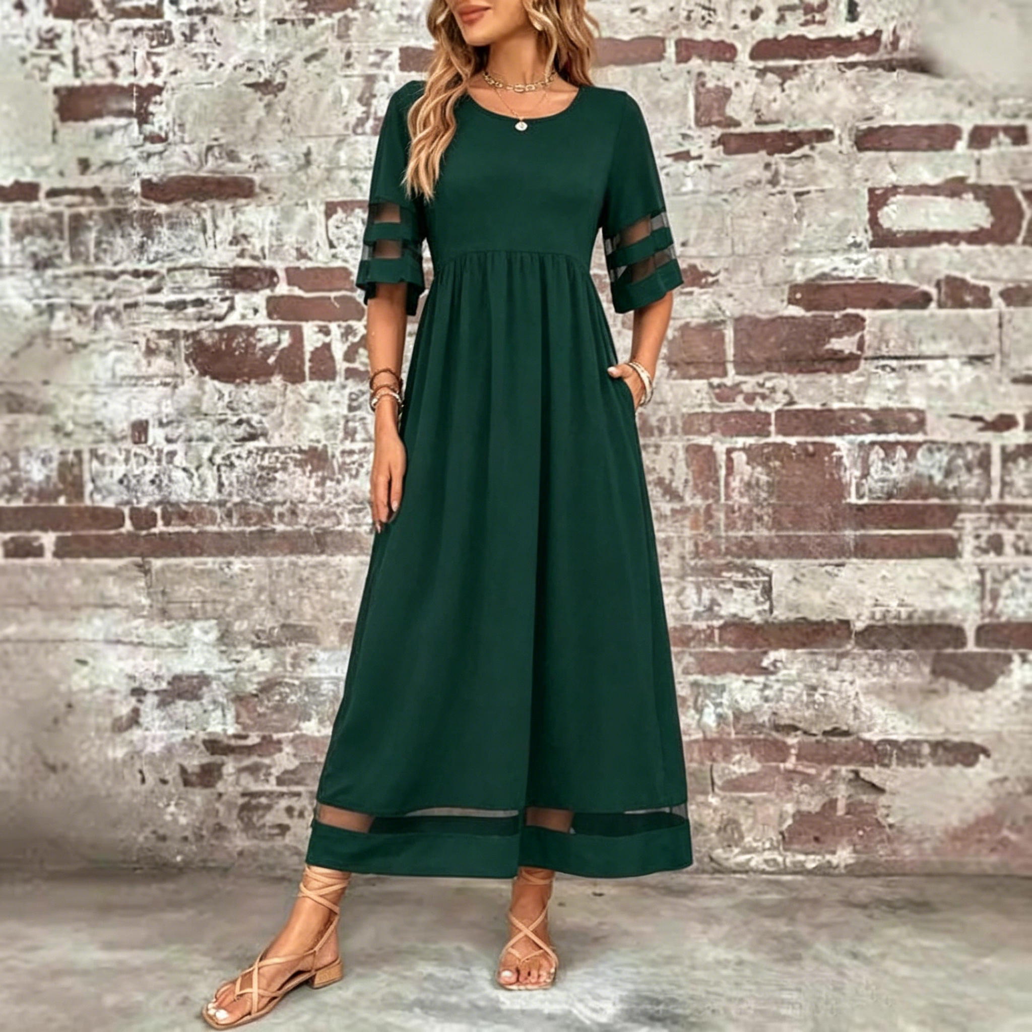 Plain Crew Neck Short Sleeve Comfy Casual Maxi Dress