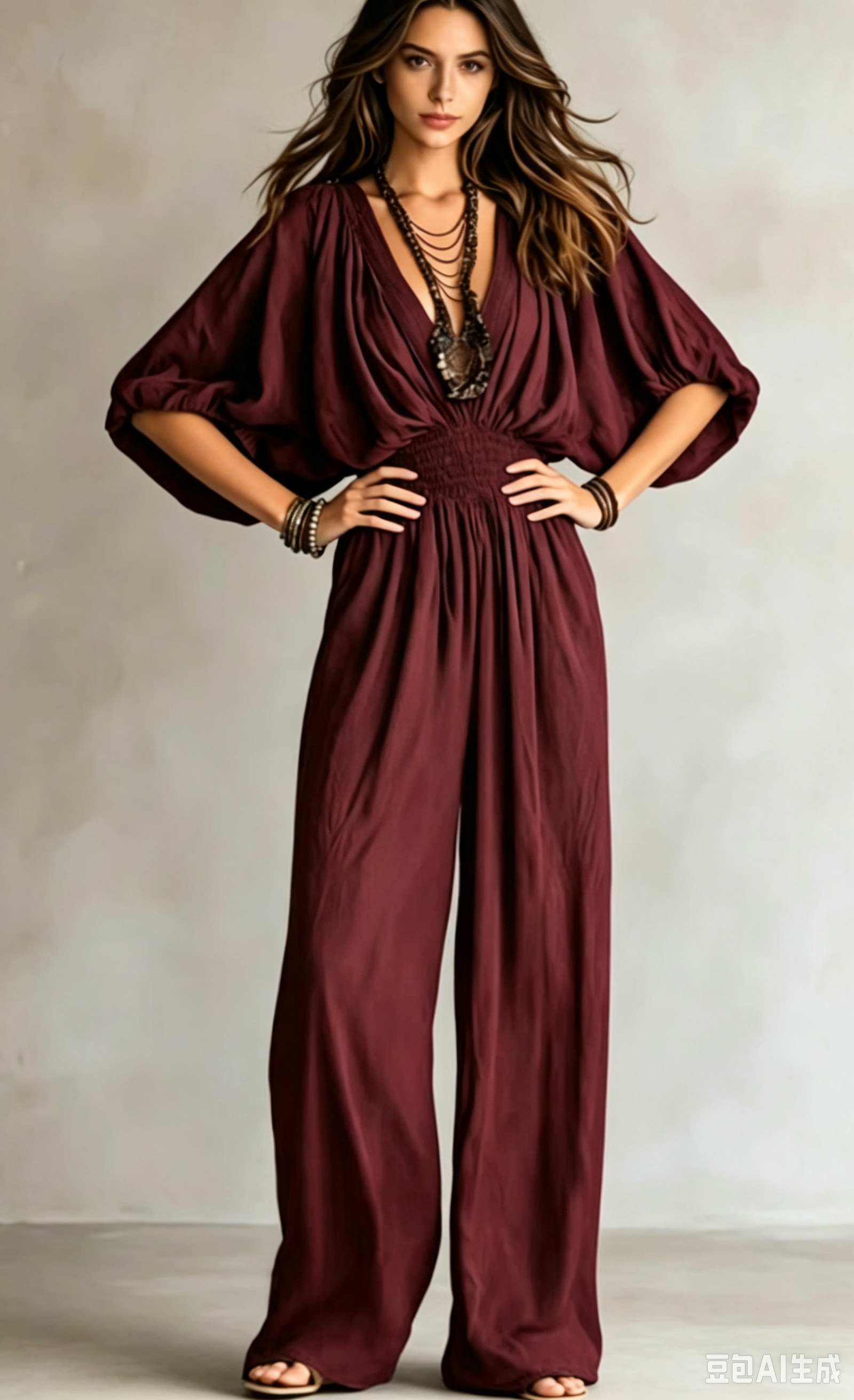 Bohemian  Smocked Waist Jumpsuit