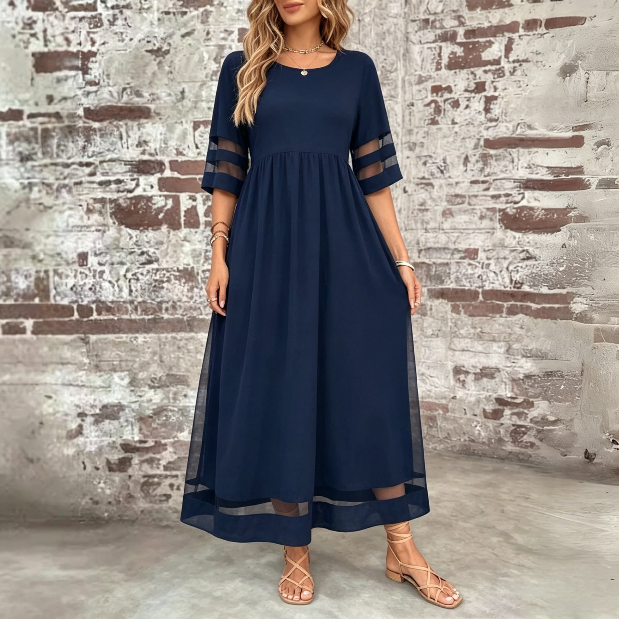 Plain Crew Neck Short Sleeve Comfy Casual Maxi Dress