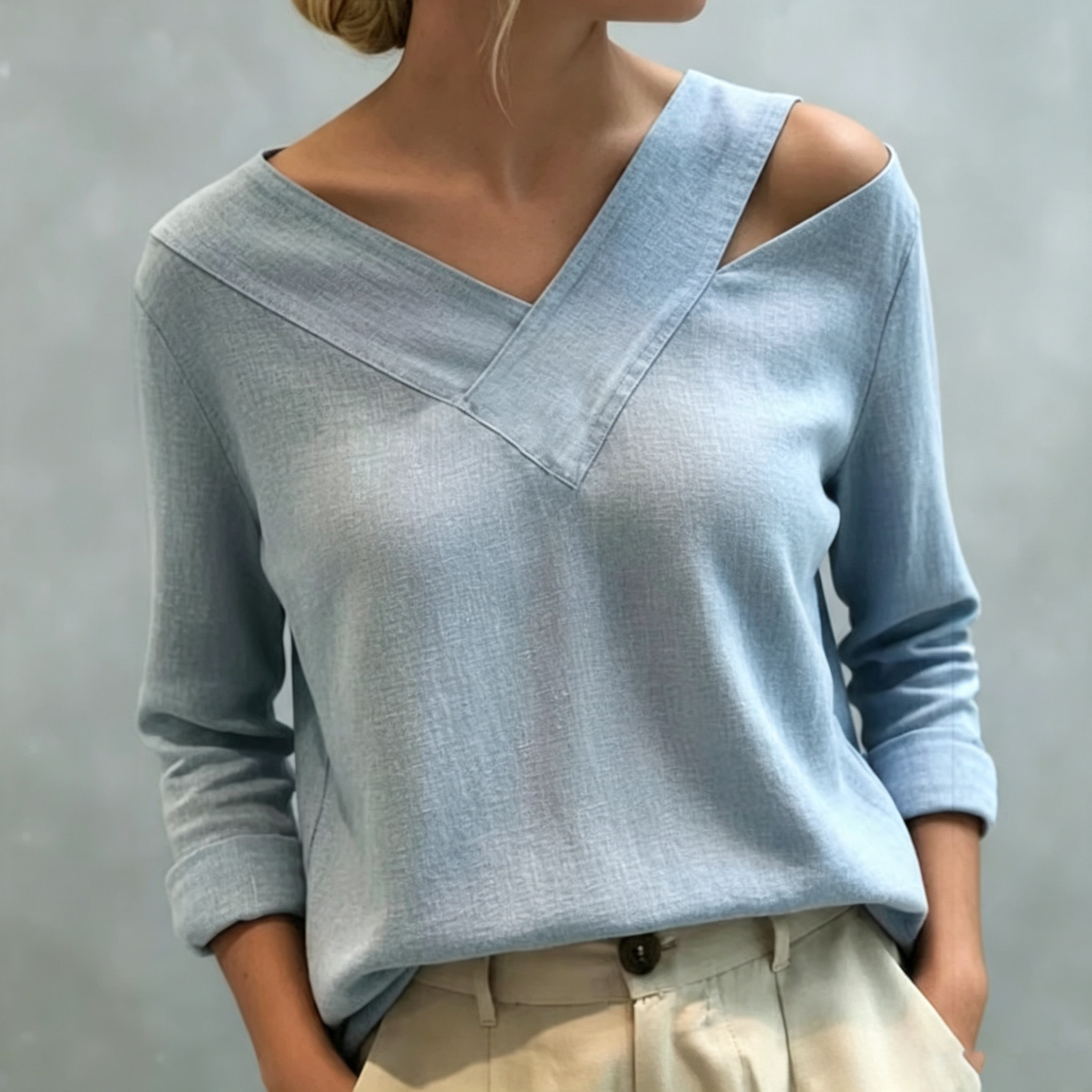 Stylish V-Neck Off-The-Shoulder Top