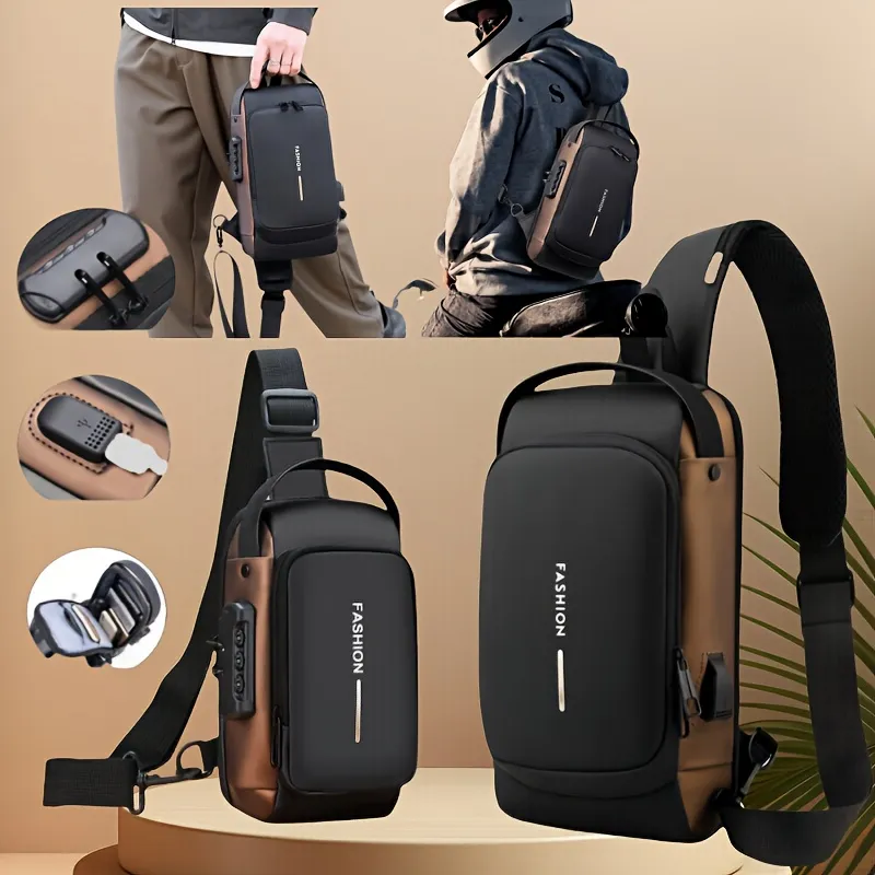 Anti-Theft Sling Bag — USB Charging Port, Water-Resistant & Combination Lock
