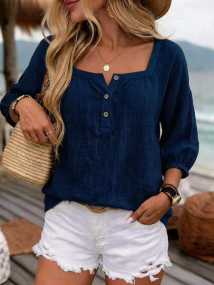 Simple Square Neck Long Sleeve Blouse