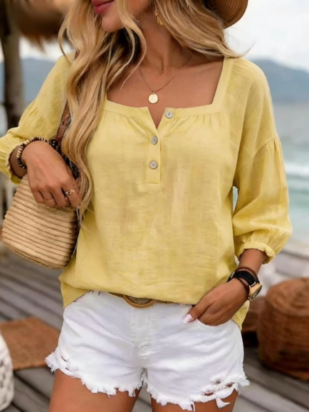 Simple Square Neck Long Sleeve Blouse