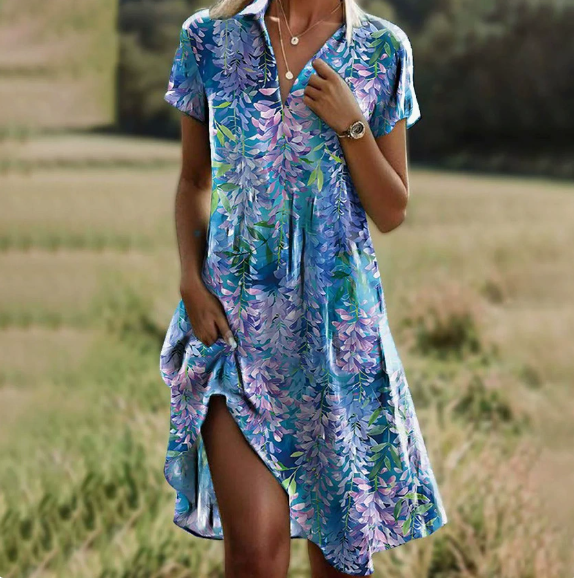 Casual Ditsy Floral Polo Collar Dress