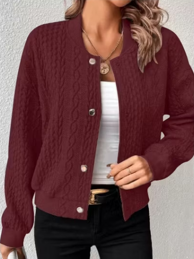 Women's Comfortable Knitted Jacket Cardigan with Elegant Buttons