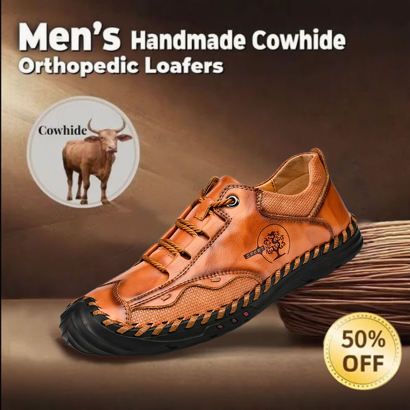 🔥Last day 50% off 🔥Men's handmade genuine leather anti-collision orthopedic loafers