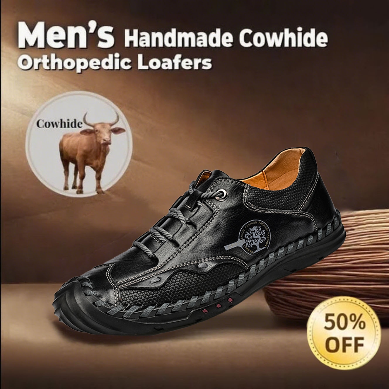 🔥Last day 50% off 🔥Men's handmade genuine leather anti-collision orthopedic loafers