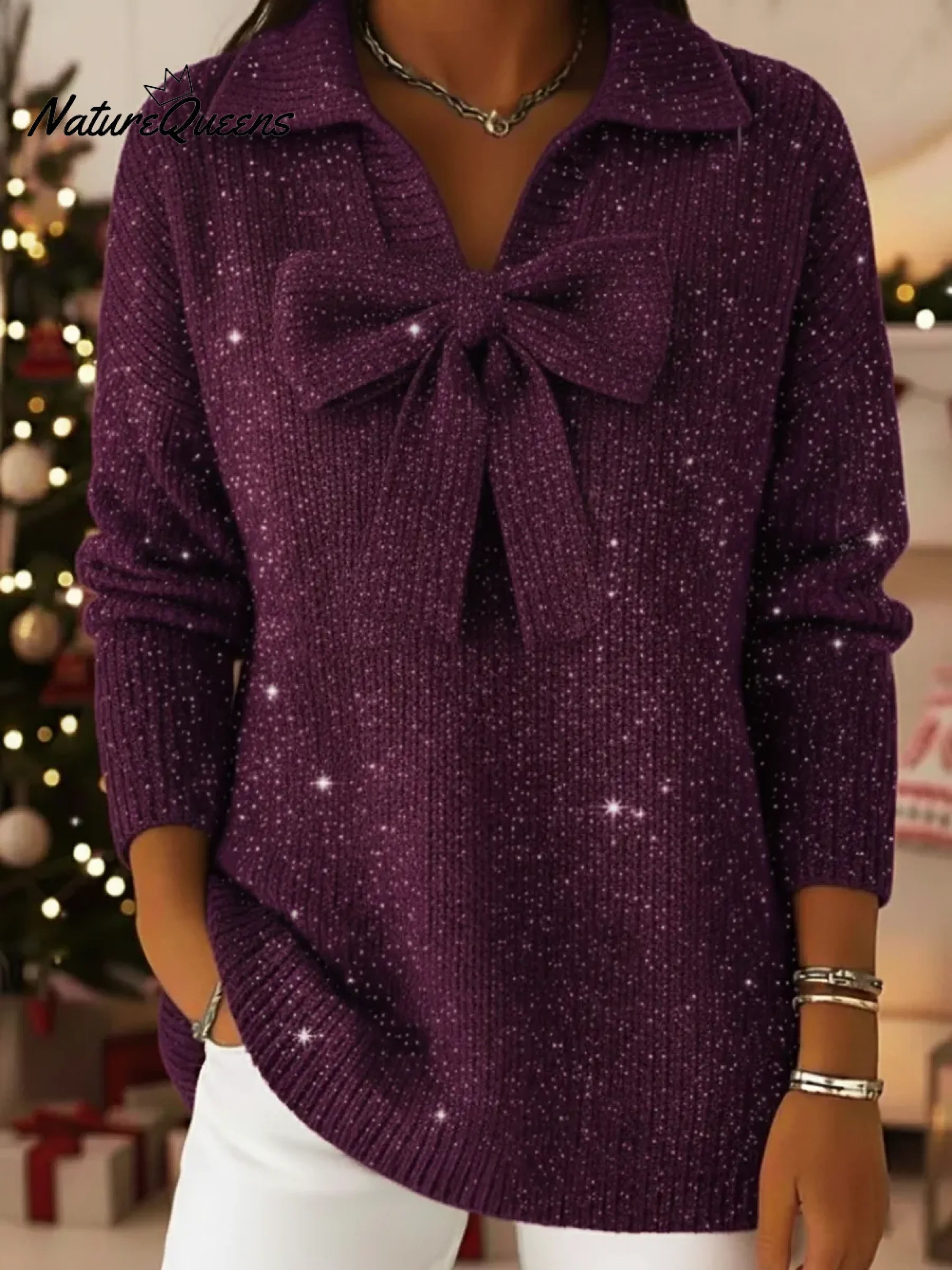 Retro And Cute Sparkly Bow Sweater