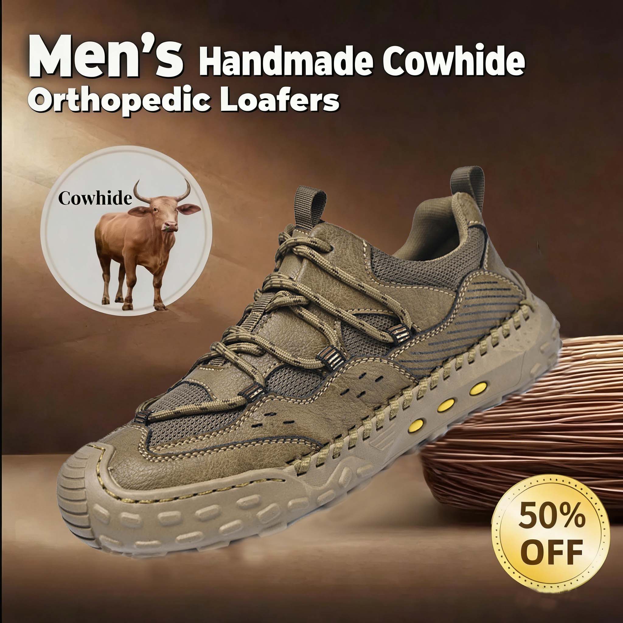 🔥Today only, 50% off!🔥 Men's genuine leather non-slip corrective shoes, for pain-free walking.