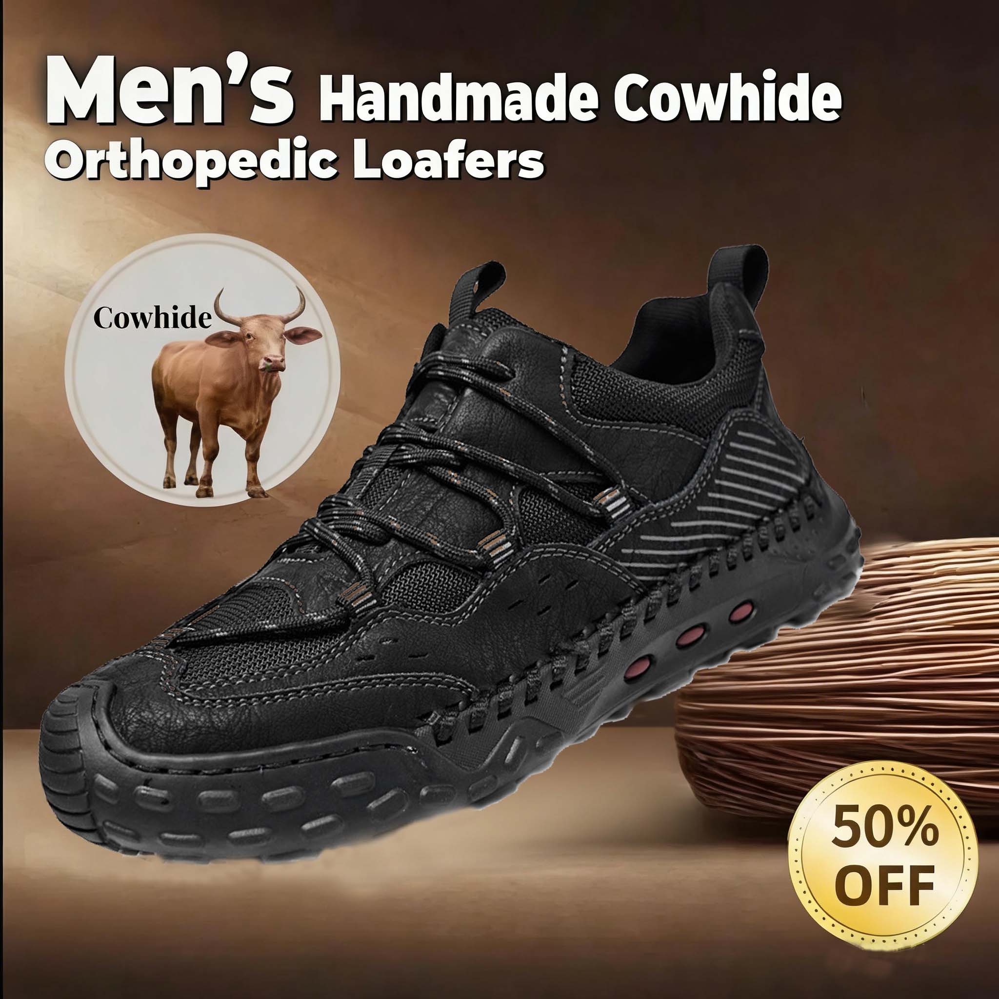 🔥Today only, 50% off!🔥 Men's genuine leather non-slip corrective shoes, for pain-free walking.