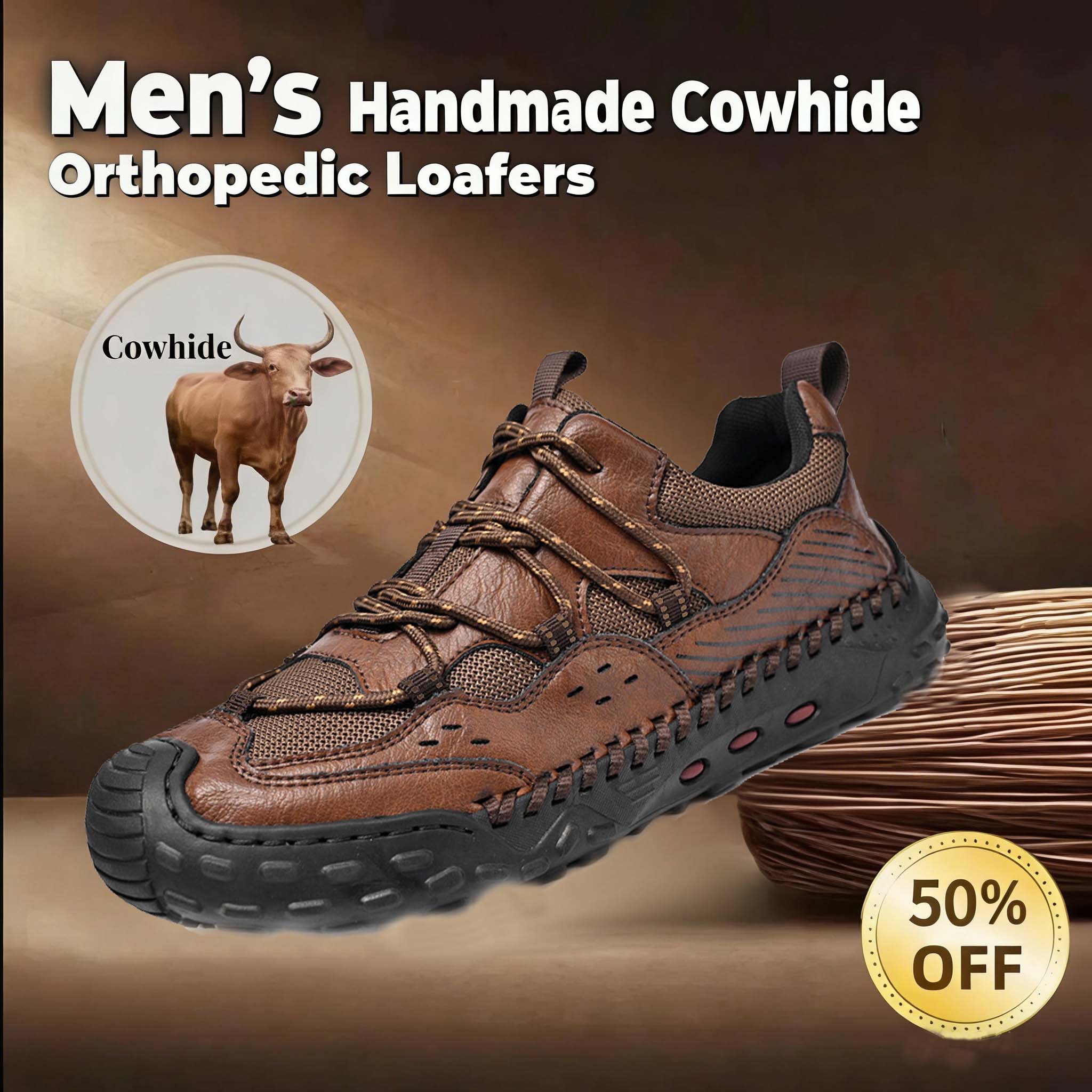 🔥Today only, 50% off!🔥 Men's genuine leather non-slip corrective shoes, for pain-free walking.