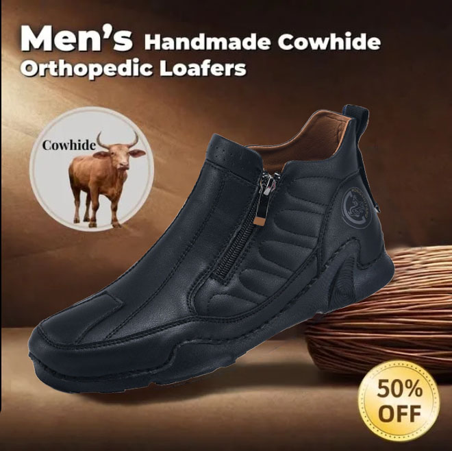 ⏰ 50% Off - Men's Genuine Leather Mid-Top Zippered Non-Slip Orthopedic Shoes