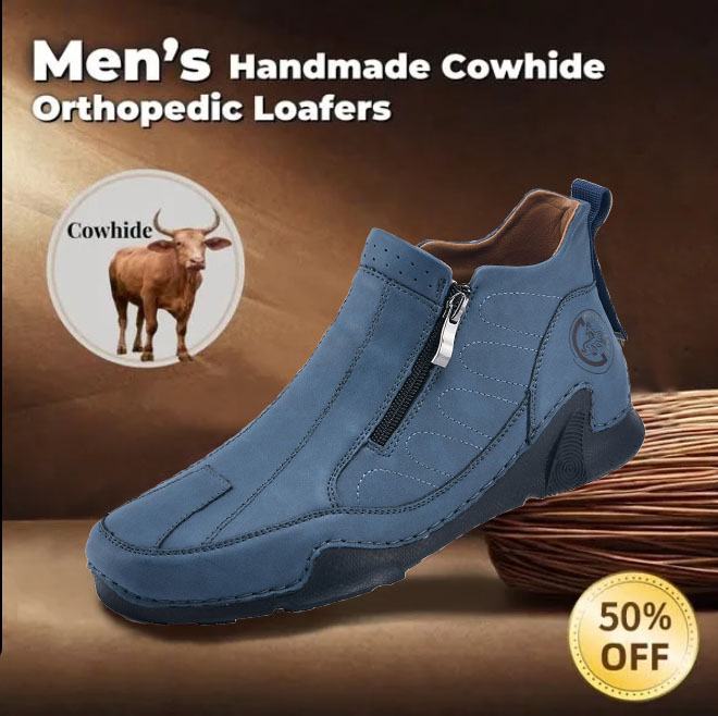 ⏰ 50% Off - Men's Genuine Leather Mid-Top Zippered Non-Slip Orthopedic Shoes