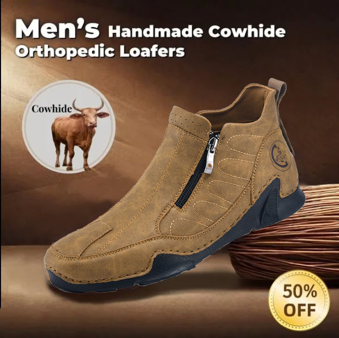 ⏰ 50% Off - Men's Genuine Leather Mid-Top Zippered Non-Slip Orthopedic Shoes