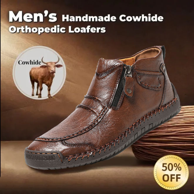 Men's handmade genuine leather waterproof and non-slip orthotic walking shoes/hiking shoes