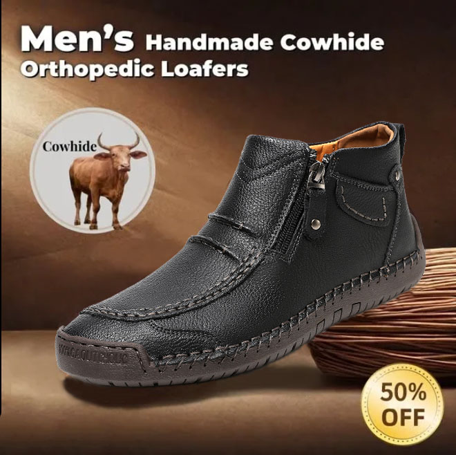 Men's handmade genuine leather waterproof and non-slip orthotic walking shoes/hiking shoes