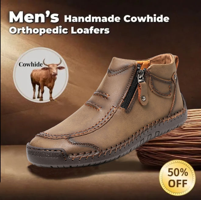 Men's handmade genuine leather waterproof and non-slip orthotic walking shoes/hiking shoes