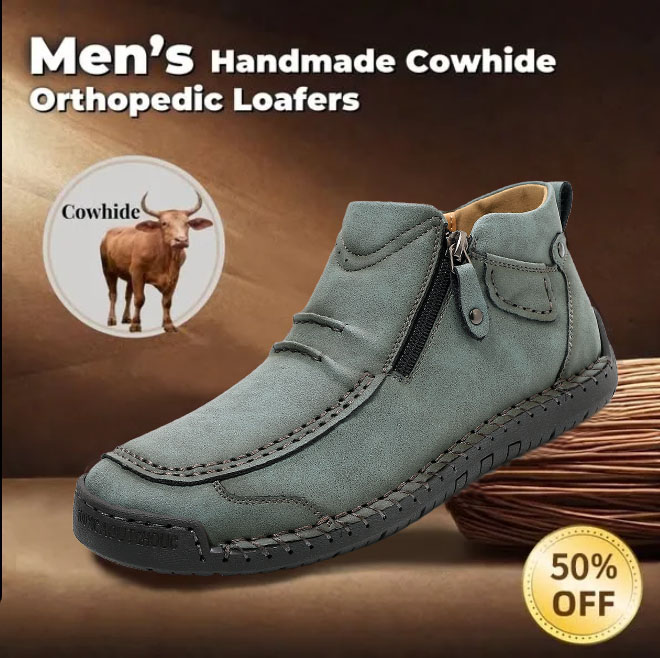 Men's handmade genuine leather waterproof and non-slip orthotic walking shoes/hiking shoes