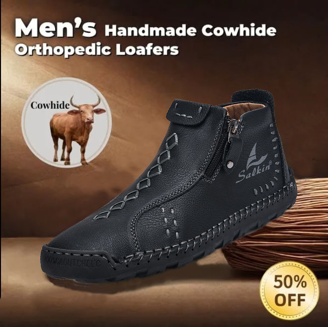 Men's genuine leather waterproof non-slip orthopedic walking/hiking shoes