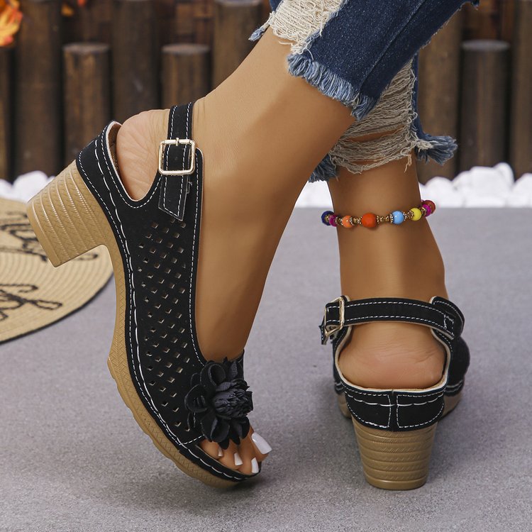 Hollow Casual Buckle Roman High Heel Sandals