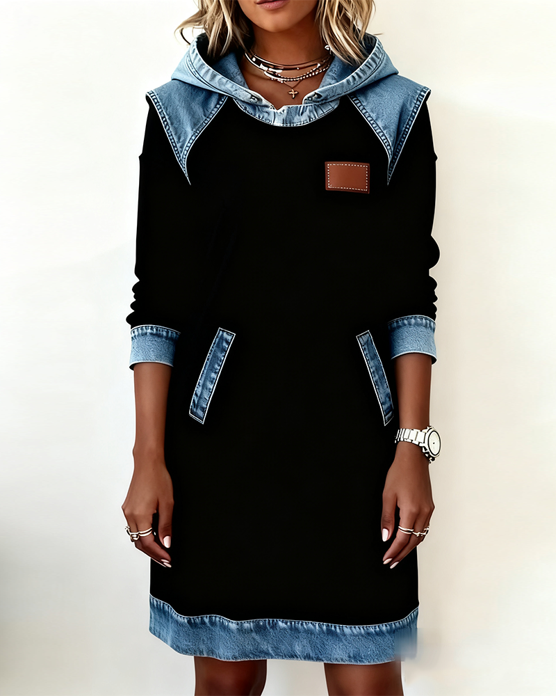 Hooded Paneled Contrast Dress