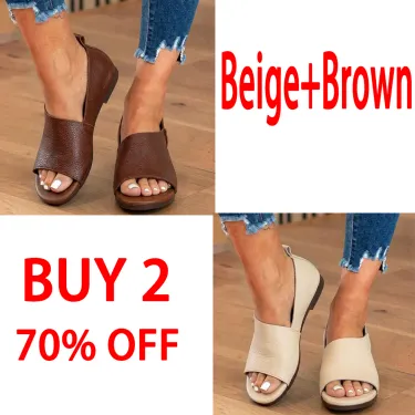 Orthopedic Leather Peep-Toe Wedge Slides - Wide Strap Design