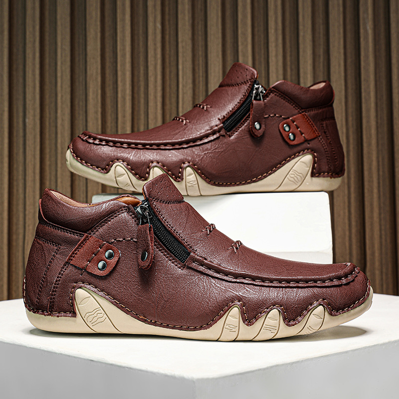 Men’s All-Season Leather Zip Boots – Durable, Waterproof & Orthopedic Support